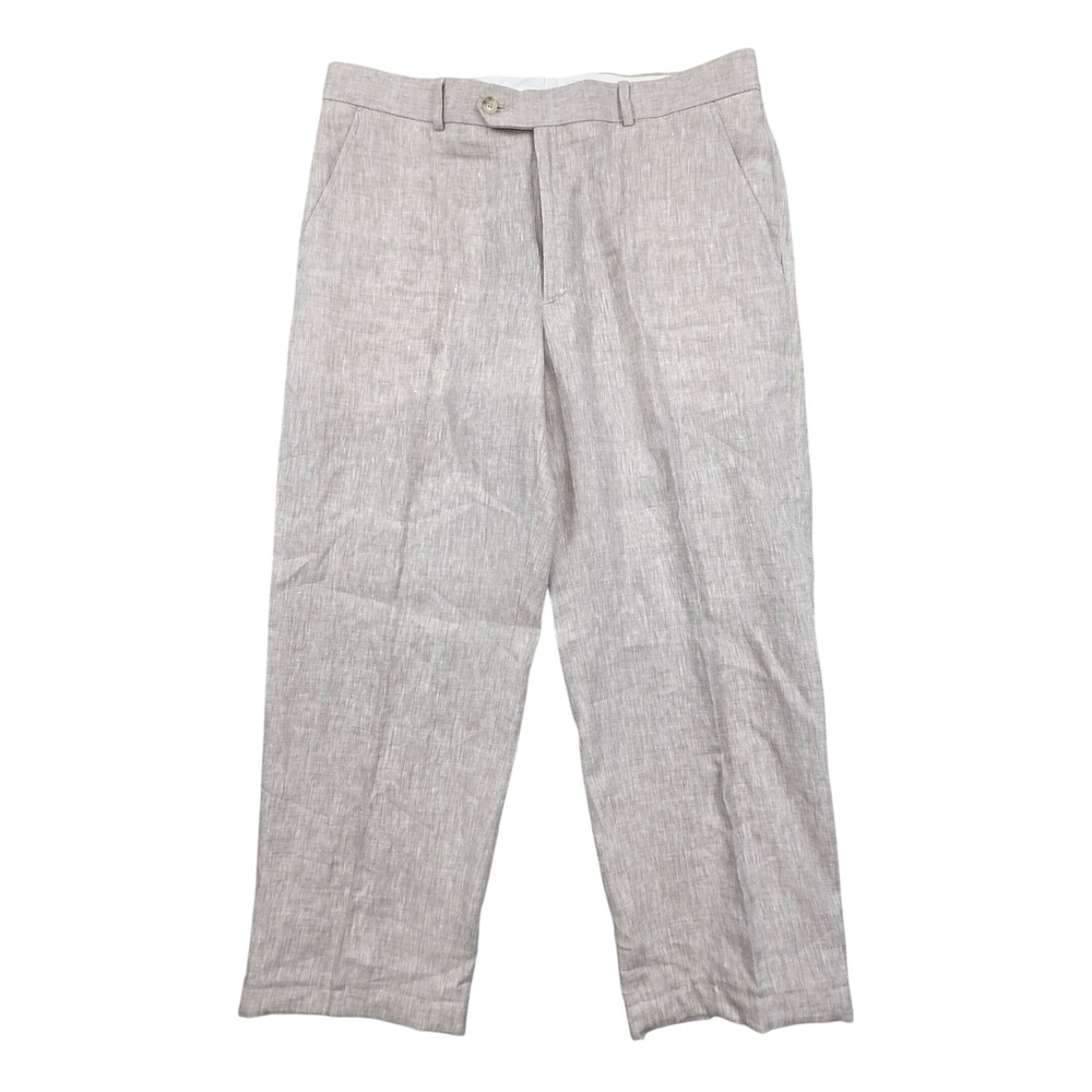 Haspel Mitch 100% Linen Dress Pants Tan Summer Trousers Mens 36x28
